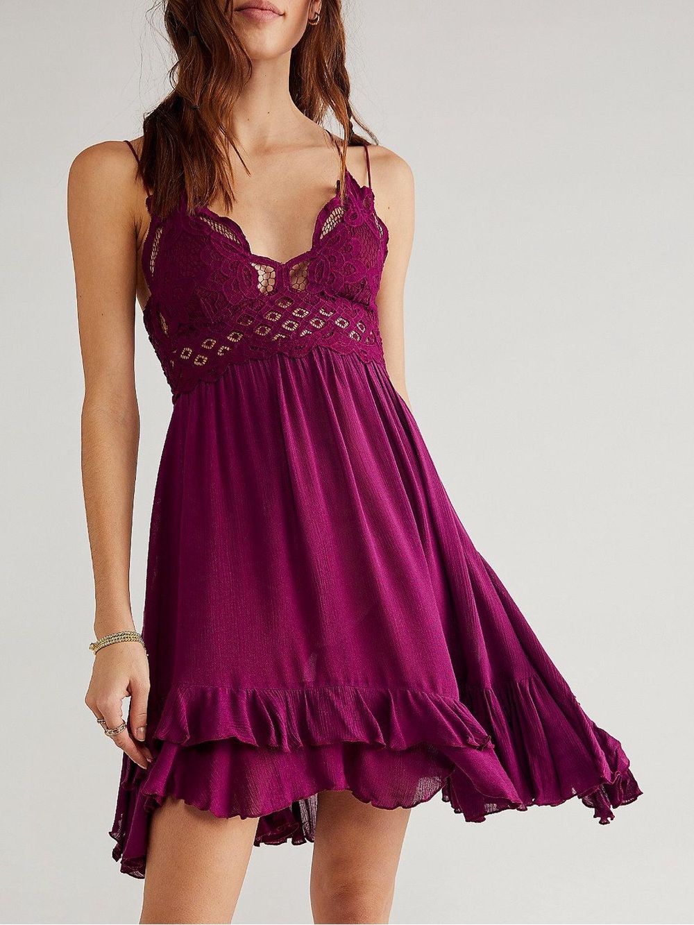 FREE PEOPLE Adella Slip Mini Dress in Wine Diamonds